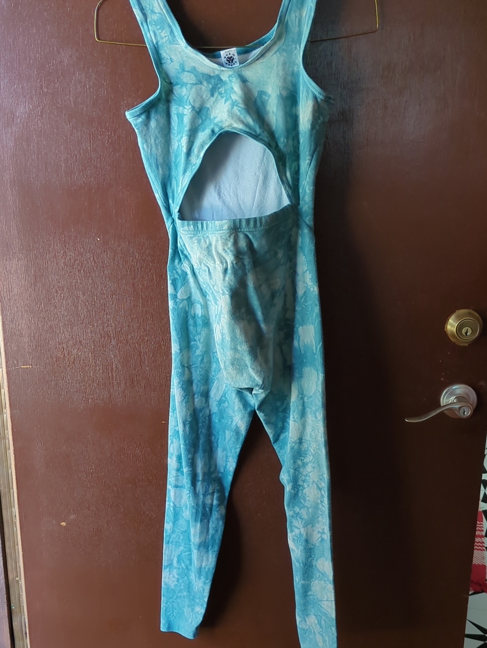 Women's Blue Tie-Dye One-Piece Workout Jumpsuit Size L - Picture 4 of 4
